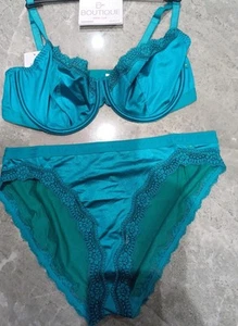 34D M&S B by Boutique Ella Lace Trim Wired Demi Cup Bra & Knickers Size M 12-14 - Picture 1 of 12