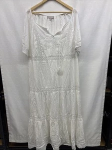 WOMEN WITHIN Dress 24W White Crochet Trim Tassel Tie Maxi Beach Boho Romance EUC - Picture 1 of 8