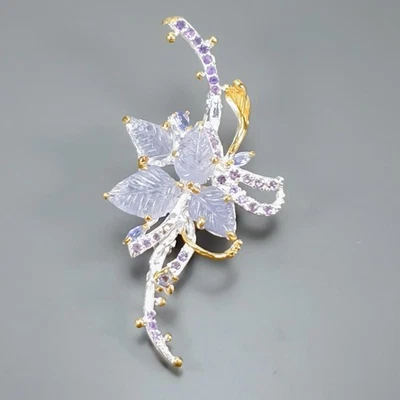 Broche de tanzanita natural hecho a mano de plata de ley 925/NB30422 Foto 1 de 4