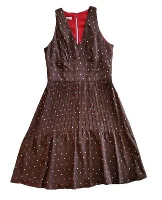 Vestido Kay Unger New York Talla 12 Lunares Marrón Seda Ajuste y Acampanado Clásico Retro  Foto 1 de 4