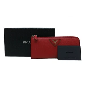 Prada 1M1183 PUOCO Red Saffiano Leather Triangle Gold Logo Zip Up Long Wallet - Picture 1 of 6