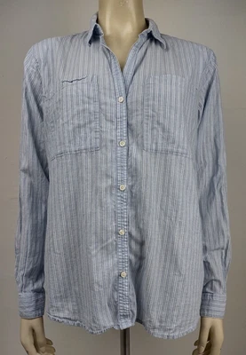 Camisa feminina Patagonia azul claro listrada branca manga longa botão frontal média - Imagem 1 de 4