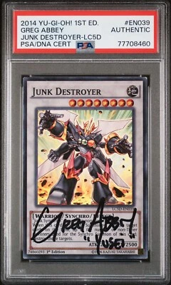 Yugioh Junk Destroyer LC5D-EN039 Signed Greg Abbey YUSEI FUDO PSA 1st SUPER RARE - Image 1 of 2