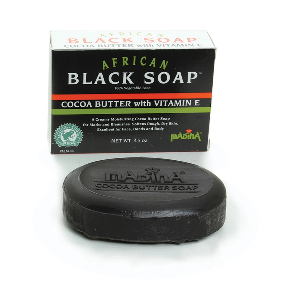 African Black Soap | Cocoa Butter, Enriched With Vitamin E | For Acne Treatment. - Image 1 of 4