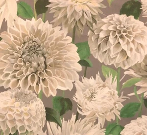 HARLEQUIN Dahlia Grey White Green Floral Cotton Remnant New - Picture 1 of 1