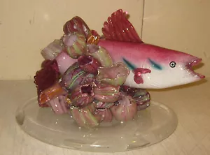 Escultura de vidrio artístico original grande CODY MUY BIEN ""Pez nadando en coral"" - LISTADA - Imagen 1 de 12