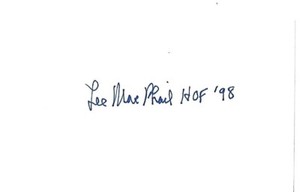 Lee MacPhail signed 3x5 index card baseball AL President  HOF RARE COA LOOK!