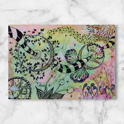 Mushrooms Abstract Wildflowers Original Painting Zentagle Abstract Art Wall Art - Image 1 of 4