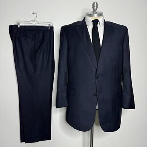 Jos A Bank Gold Signature Suit Mens Stripe Blue Wool 48L 40W
