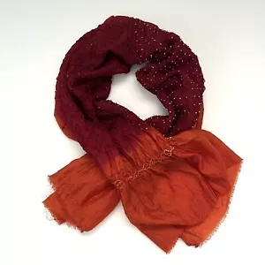 Indischer 100 % Seide Schal rot/orange Handwerk Unikat handgewebt Bhandhani Rechteck - Bild 1 von 7