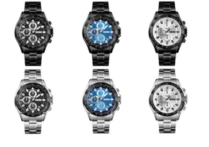 Skmei Mens Quartz Stainless Steel Strap Stopwatch 30m Waterproof Wrist Watch - Picture 1 of 9