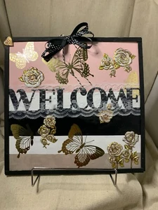 New square Welcome home decor sign butterflies - Picture 1 of 3