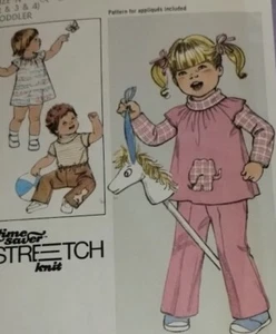 Simplicity 8595 1970s Toddlers Pullover Dress Cowl Neck Top Pull On Pants 2 3 4 - Picture 1 of 4