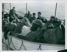 Passengers from France crowd into ships' lifeboat.- Aug 1939 - 8x10 photo