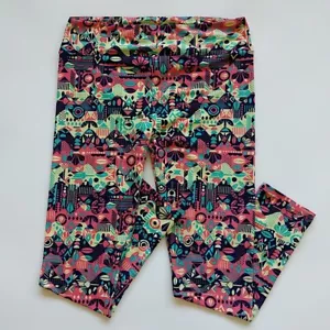 LuLaRoe Tall & Curvy TC Leggings Pink Teal Yellow Geometric Aztec Triangle Print - Picture 1 of 13