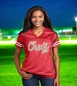 Camiseta de fútbol americano Chiefs Glitter para mujer, camiseta roja blanca dorada Kansas City - Imagen 1 de 8
