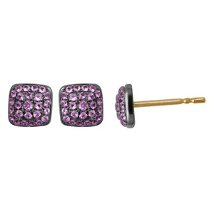 0.39ct Pink Sapphire Square Shape Oxidized Mini Earrings 925 Sterling Silver - Foto 1 di 3