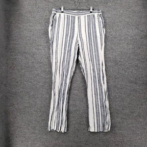 Ellen Tracy Pants Womens 12 White High Rise Linen Striped Pull On Straight Leg - Picture 1 of 12
