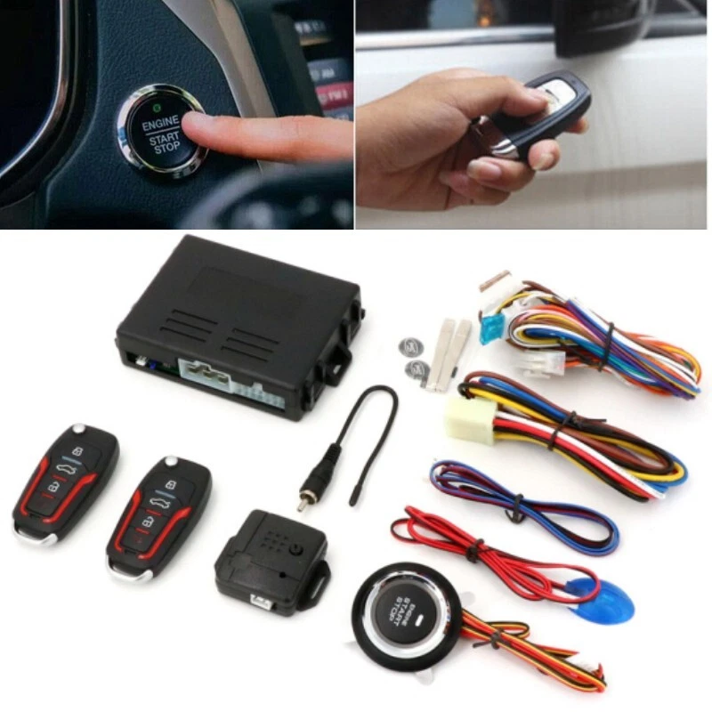 Car Keyless Entry Engine Start Stop Alarm System Push Button Remote Control Kit - Imagem 1 de 4