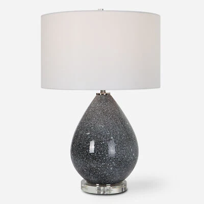 Contemporary Minimalist Black White Speckled Table Lamp 26in Teardrop Shape Gray - Image 1 of 4