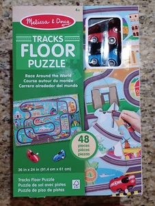 Melissa & Doug Race Around The World 48 Piece Floor Puzzle Wind-Up Car (TOP-SH) - Picture 1 of 6