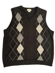 Brooks Brothers Black & Gray Argyle 100% Merino Wool Sweater Vest, Men's XL - Picture 1 of 2