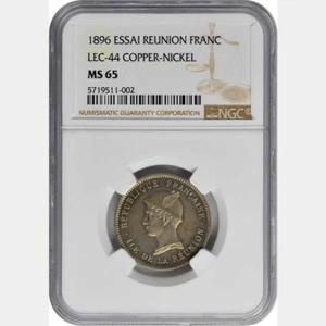 Reunion - 1896 Franc ESSAI KM-E2, Lec-44 in NGC SP65 Top Pop - Picture 1 of 4