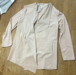 Chico's Women's Pink Faux Suede Long Sleeve Cardigan Front Drape Jacket Size 1 - Picture 1 of 6
