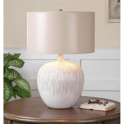 Uttermost Georgios Ceramic Fabric and Paper Textured Ceramic Lamp in Ivory/Tan - Image 1 of 4