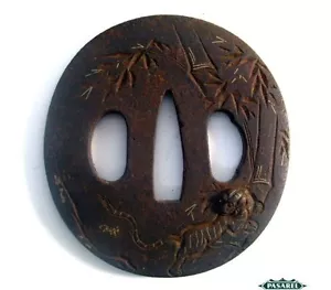 Antique Japanese Iron & Gold Samorai Tsuba 19th C. - Picture 1 of 2