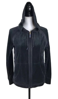 DKNY Active Black Velour Hoodie Sz S/XS Sweatshirt Cotton Silky Trim Zip-up - Image 1 of 4