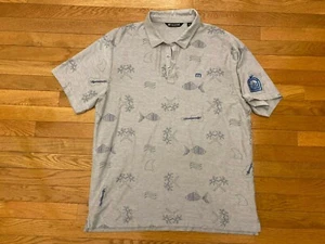 Travis Mathew Golf Polo Shirt Men Size XL Gray All Over Fish Performance - Picture 1 of 4