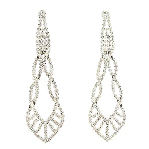 Silver Plated Diamante Crystal Rhinestone Woven Strands Long Evening Earrings - Picture 1 of 7