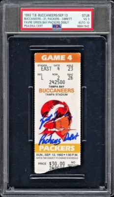 Brett Favre Signed Packers Debut Ticket 9/13/92 - PSA 3 AUTO 10 - PACKERS BUCS - Image 1 of 3
