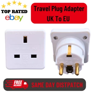 Travel Plug Adapter UK To EU Euro Europe 2 Pin Top Quality Adapter CE Approved* - Picture 1 of 4