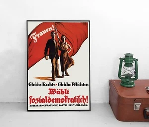 Poster SPD -Gleiche Rechte, gleiche Pflichten - 1920er Plakat Feminismus Weimar - Bild 1 von 3