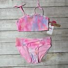 Justice Girls 2 Piece SIZE XL 16-18 Ruched Bandeau Top Bikini Swimsuit PINK NWT