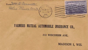 Wisconsin Cover 1949 BLUE RIVER to Farmers Mutual Auto Ins Madison - Picture 1 of 3