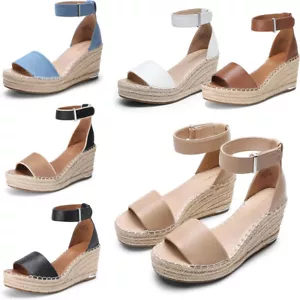 Women Wedge Sandals Open Toe Espadrilles Ankle Strap Platform Beach Summer Shoes - Picture 1 of 42