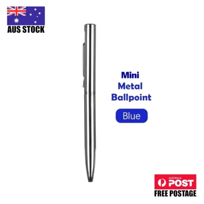 Mini Ballpoint Pen Blue Ink Silver Metal Stationery Writing Supplies Pocket Size - image 1 of 4
