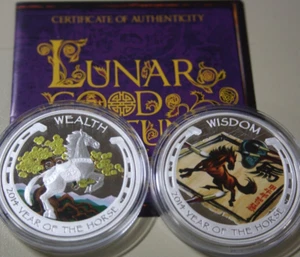 Tuvalu 2 x 1 dólar 2014 plata 2 oz set F6665 Lunar Horse-Good Fortune set - Imagen 1 de 13