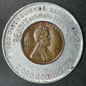 BENDIX Lavatrice Automatica Penny Portafortuna Moneta Incassata 1949-P Lincoln Grano Centesimo - Foto 1 di 2