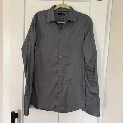 Banana Republic 男式修身非铁质礼服衬衫灰色 L 码桶袖口 — 第 1/4 张图片