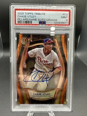 2025 Topps Tribute Pillars of The Game Auto Orange /25 Chase Utley PSA-9 - Image 1 of 4