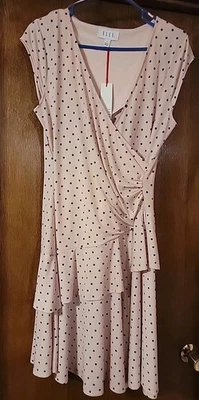 Women's Elle Pink And Black Polka Dot Dress Size L NWT - Image 1 of 3