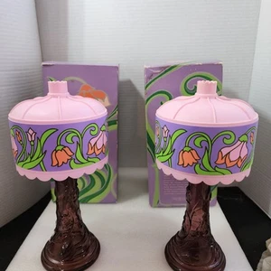 2 Lámparas Tiffany Vintage Avon Años 70 Rosa Floral - Vacías con Caja - Imagen 1 de 6