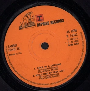 Sammy Davis Jr Once In A Lifetime 7" vinyl UK Reprise 1974 ep solid label design - Picture 1 of 2