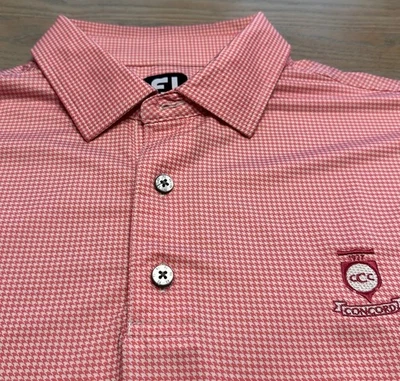 Footjoy FJ Golf Polo Pink Houndstooth Shirt Mens XL Performance S/S MONOGRAM - Image 1 of 4