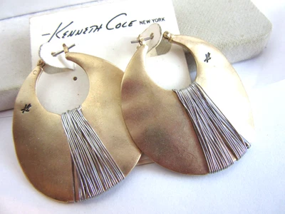 Kenneth Cole wire wrap gold tone disk hoop pierced earrings - Image 1 of 4