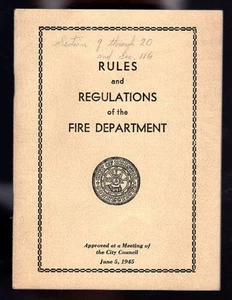 1945 Bristol Connecticut FIRE DEPARTMENT RULES & REGs Staff Names VINTAGE - Picture 1 of 3